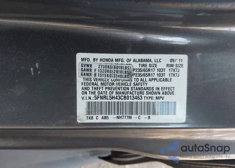 2012 Honda Odyssey Ex z USA, uszkodzony, nr VIN 5FNRL5H43CB013463